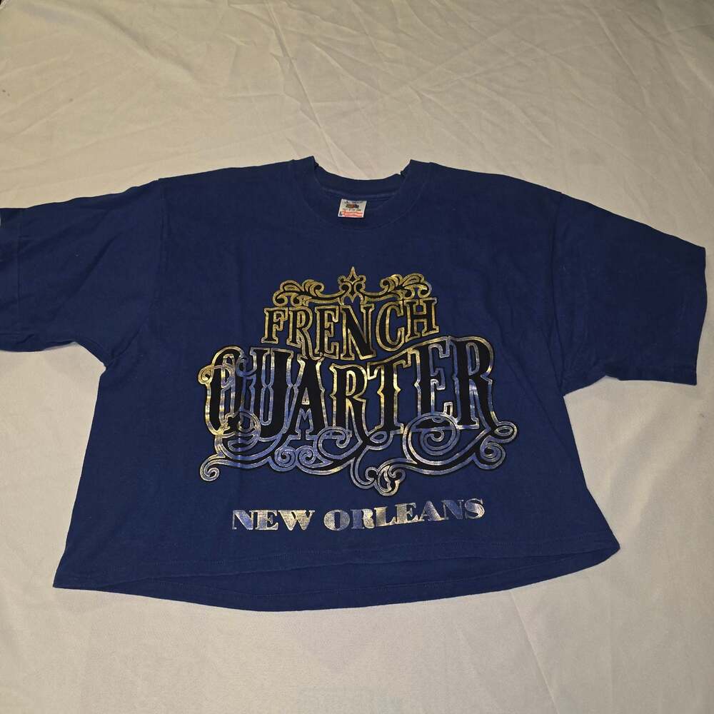Vintage 90s New Orleans French Quarter Cropped Blue T-Shirt Women's large